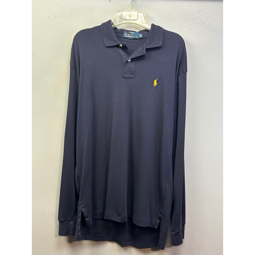 Polo Ralph Lauren Long Sleeve Polo Mens M Navy Blue Yellow Pony‎ Logo Classic
